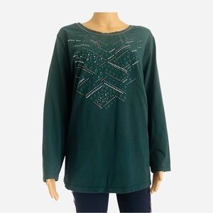 Casseroles casual pullover top 2X (22-24 ) forest green Long Sleeve detailed